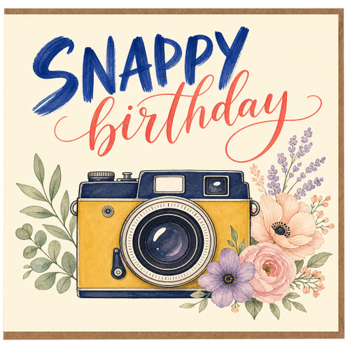 Birthday Card, Snappy Birthday Camera Floral Card