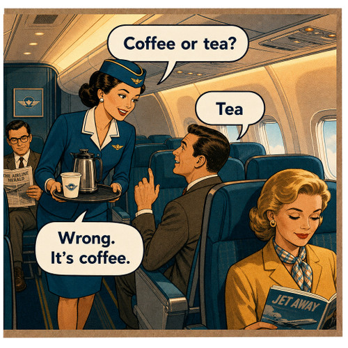 Birthday Card, Coffee or Tea Vintage Flight Attendant Greeting Card