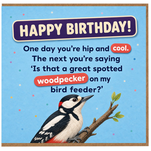 Birthday Card, Woodpecker Pun Card, Happy Birthday Bird Feeder Joke Card