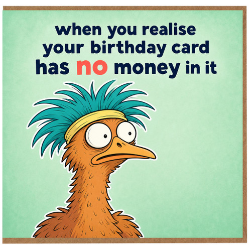 Birthday Card, When You Realise Your Birthday Card Has No Money In It, Cartoon Bird Card