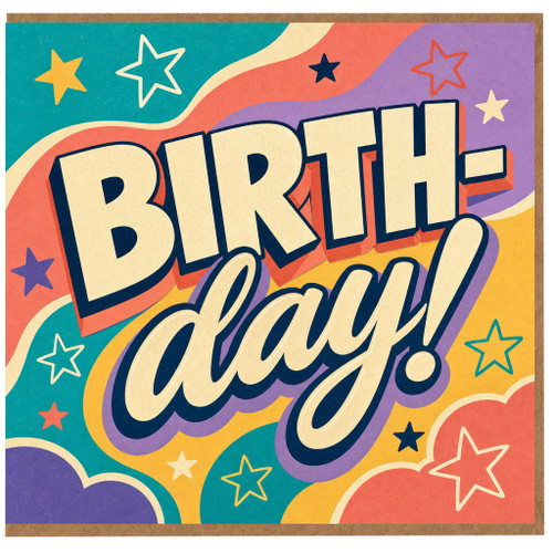 Birthday Card, Colourful Retro Star Design