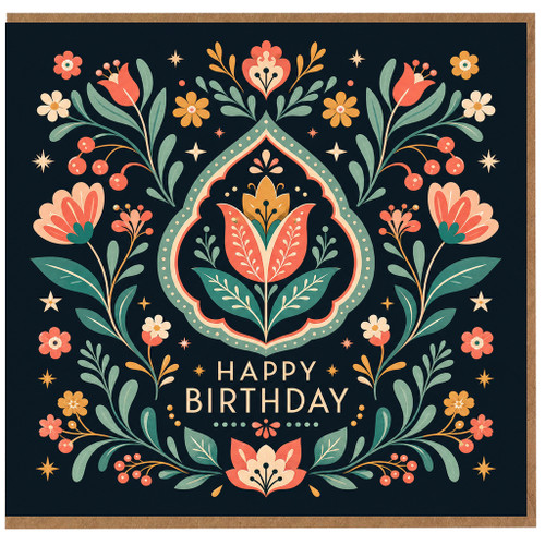 Birthday Card, Floral Folk Art Birthday Card