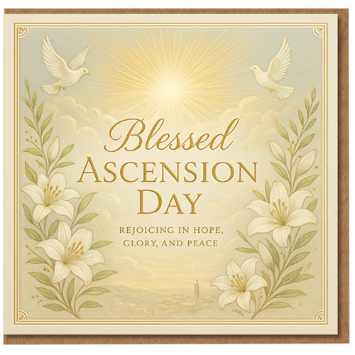 Blessed Ascension Day Card - Doves and White Lilies with Radiant Light - Christian Religious Greeting - Rejoicing in Hope, Glory, and Peace