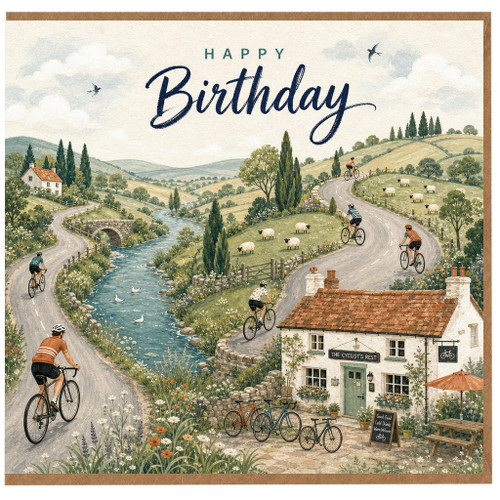 Birthday Card, Cycling Countryside Scene Card