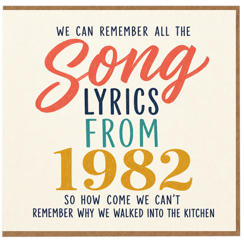 Birthday Card, Funny Memory Joke Card, Song Lyrics from 1982 Card