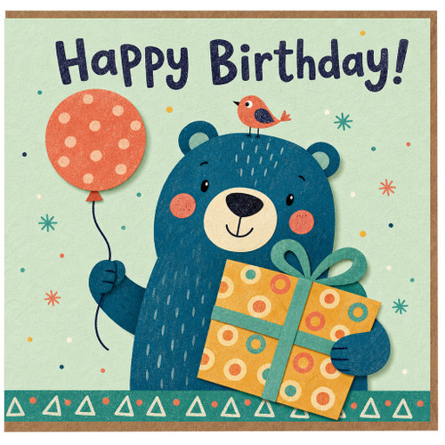 Birthday Card, Cute Bear with Balloon and Present Card