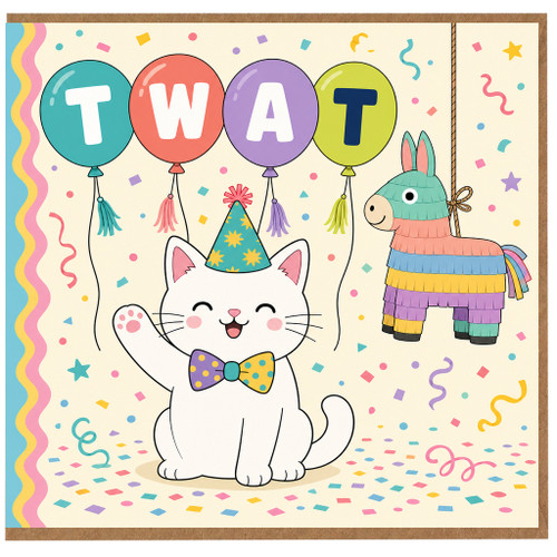 Birthday Card, Cute Cat Party Balloon Greeting Card