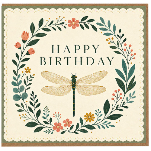 Birthday Card, Botanical Dragonfly Happy Birthday Card