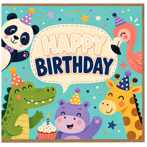 Birthday Card, Cute Animal Party Card