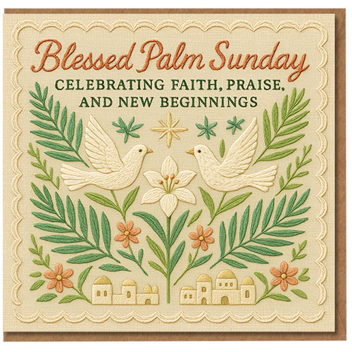 Blessed Palm Sunday Card - Doves, Palms and Lily Religious Design - Celebrating Faith, Praise and New Beginnings - Easter Christian Greeting Card