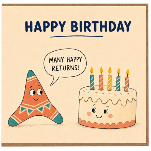Birthday Card, Cute Party Hat and Cake Design
