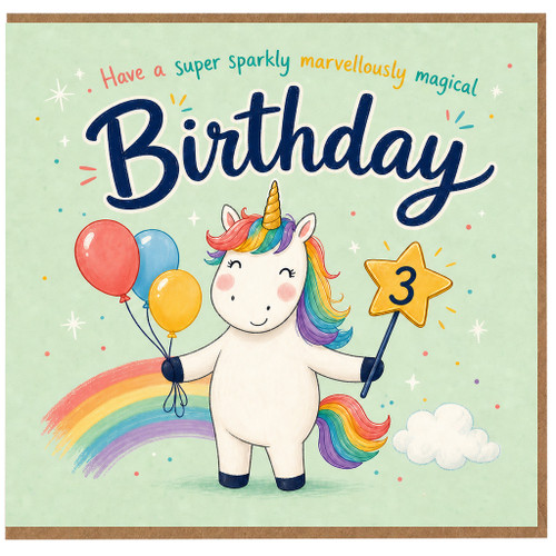 Nephew 3rd Birthday Card, Magical Unicorn Birthday Card