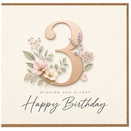 Granddad 3rd Birthday Card, Floral Number 3 Happy Birthday Card