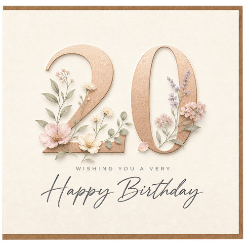 Uncle 20th Birthday Card, Floral Happy Birthday Card
