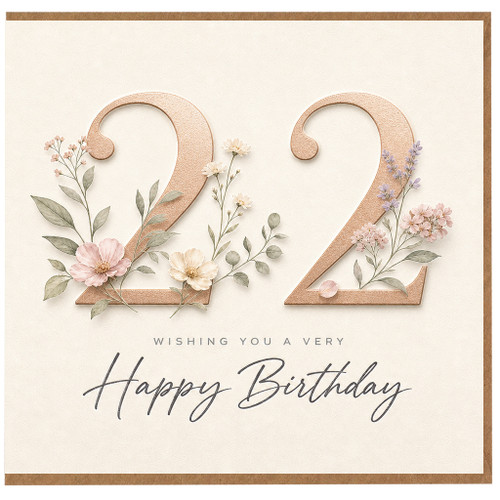 Nephew 22nd Birthday Card, Floral Happy Birthday Card for 22 Year Old