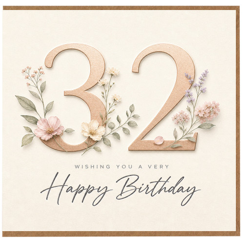 Brother 32nd Birthday Card, Floral Happy Birthday Card
