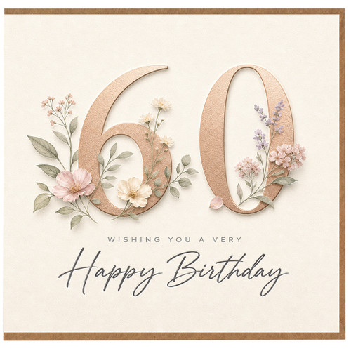 Granddaughter 60th Birthday Card, Floral Elegant Happy Birthday Card