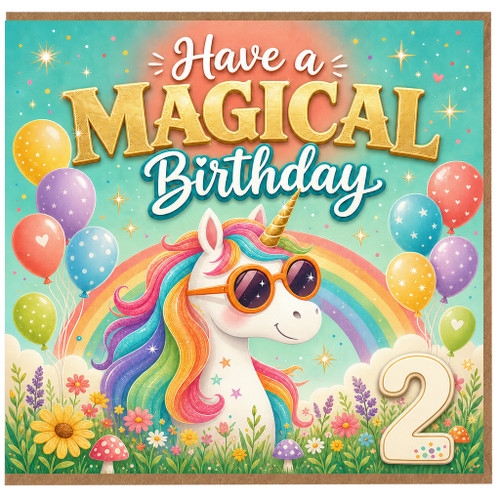 2nd Birthday Card, Magical Unicorn Birthday Card
