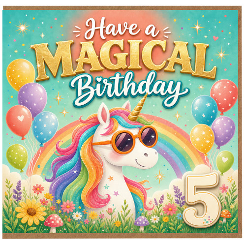 5th Birthday Card, Magical Unicorn Birthday Card