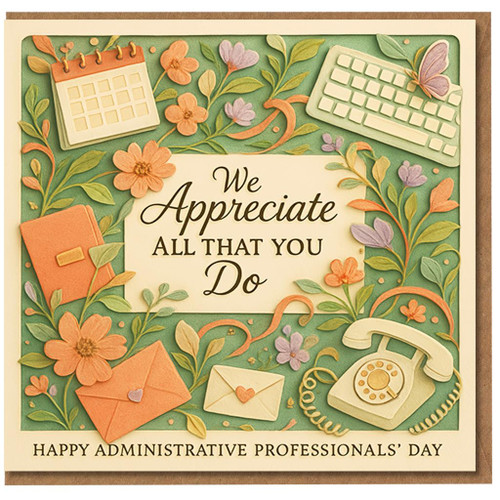 Administrative Professionals' Day Card - We Appreciate All That You Do - Floral Office Thank You Card for Administrative Assistant, PA, Secretary or Colleague