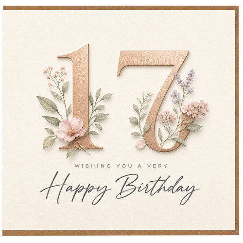 17th Birthday Card, Floral Happy Birthday Card for Her