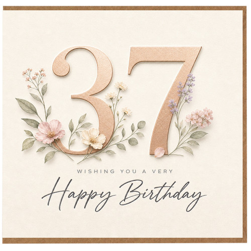 37th Birthday Card, Floral Happy Birthday Card