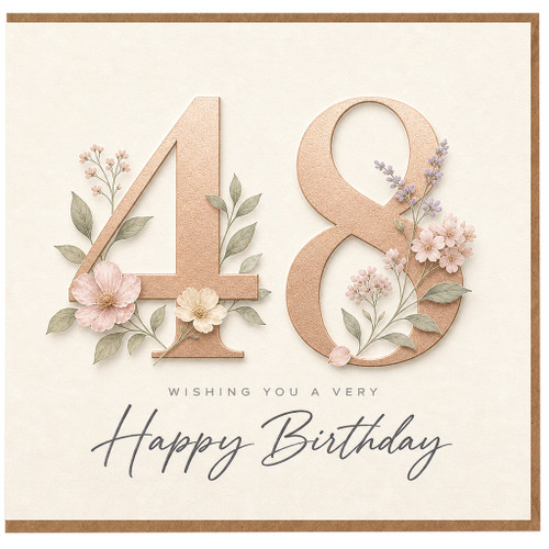 48th Birthday Card, Floral Happy Birthday Card