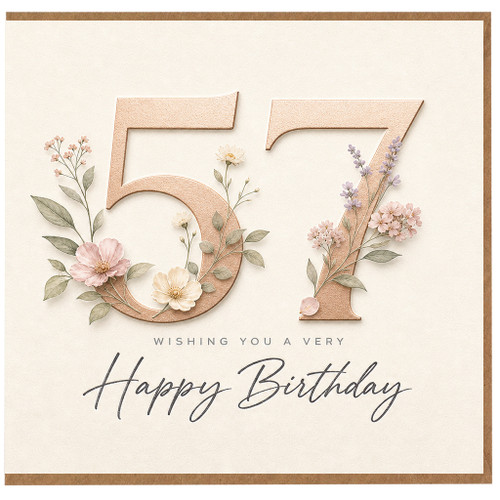 57th Birthday Card, Floral Happy Birthday Card