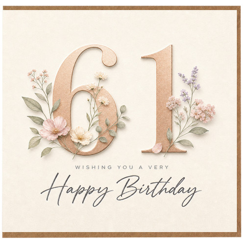 61st Birthday Card, Floral Happy Birthday Card