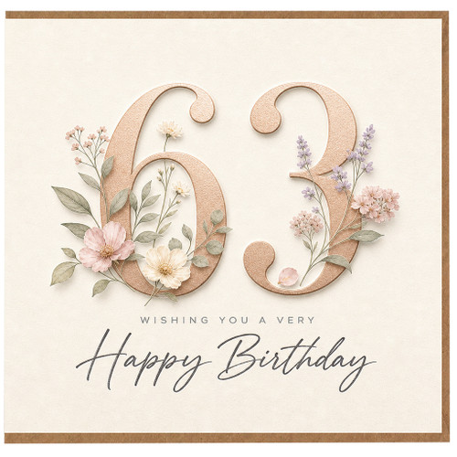 63rd Birthday Card, Wishing You A Very Happy Birthday Floral Card