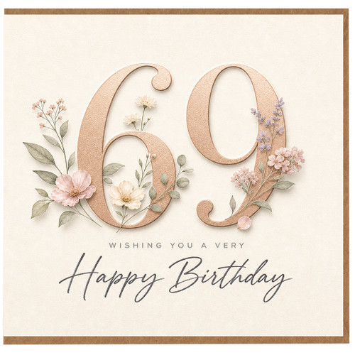 69th Birthday Card, Floral Happy Birthday Card for Her