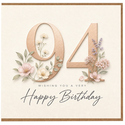 94th Birthday Card, Floral Happy Birthday Card