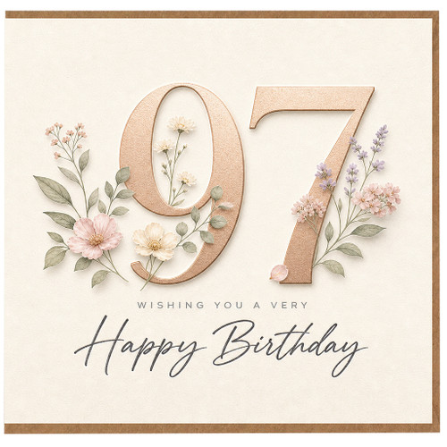 97th Birthday Card, Floral Happy Birthday Card