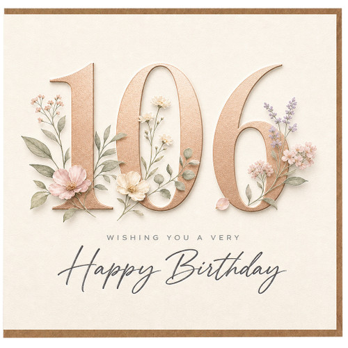 106th Birthday Card, Floral Happy Birthday Card