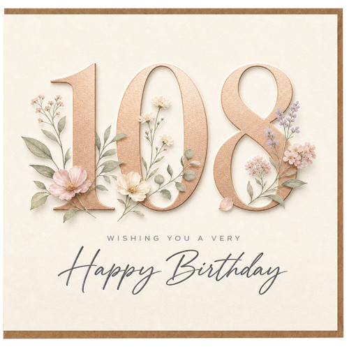 108th Birthday Card, Elegant Floral Happy Birthday Card