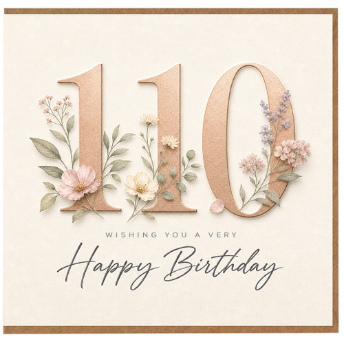 110th Birthday Card, Floral Happy Birthday Card for Her