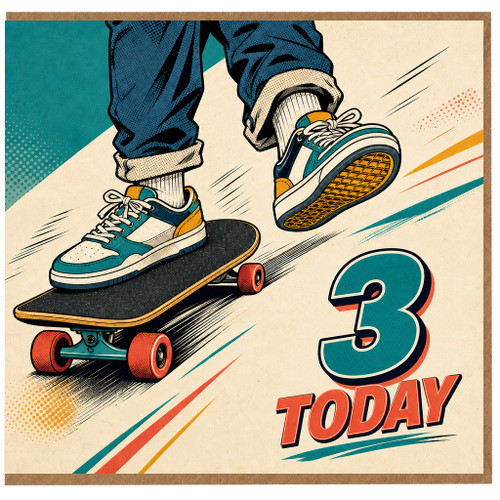 3rd Birthday Card, Retro Skateboard Design