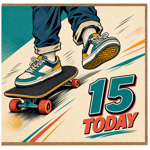 15th Birthday Card, 15 Today Skateboard Design Card