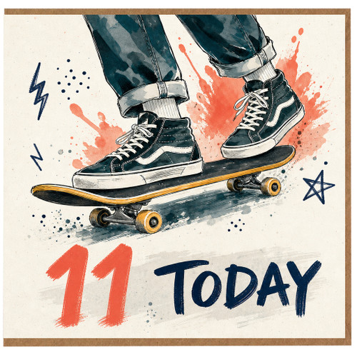 11th Birthday Card, Skateboard Design