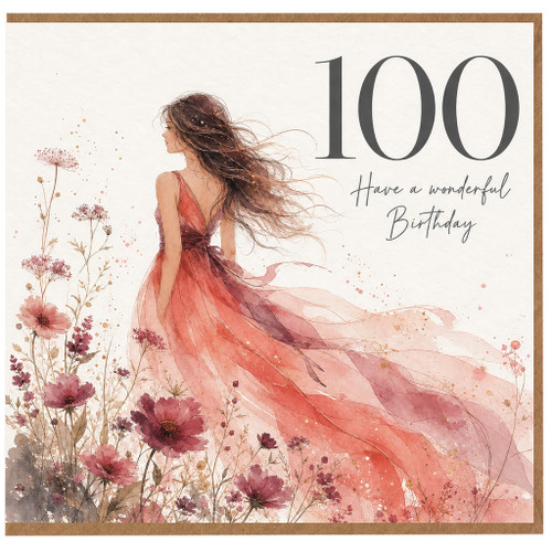 100th Birthday Card, Elegant Floral Birthday Card for Her