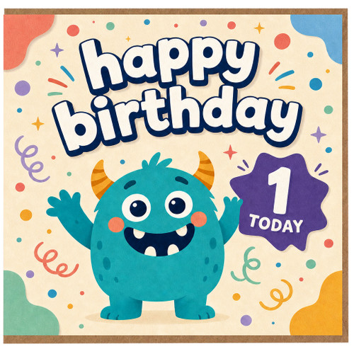 1st Birthday Card, Cute Monster Happy Birthday Card