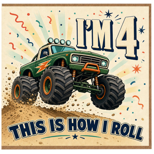 4th Birthday Card, Monster Truck This Is How I Roll