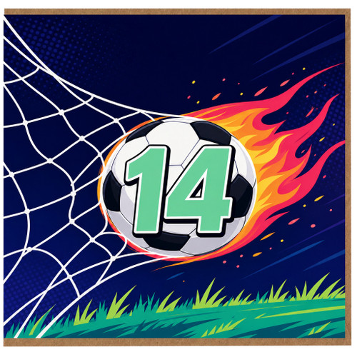 14th Birthday Card, Football Soccer Ball Flame Design