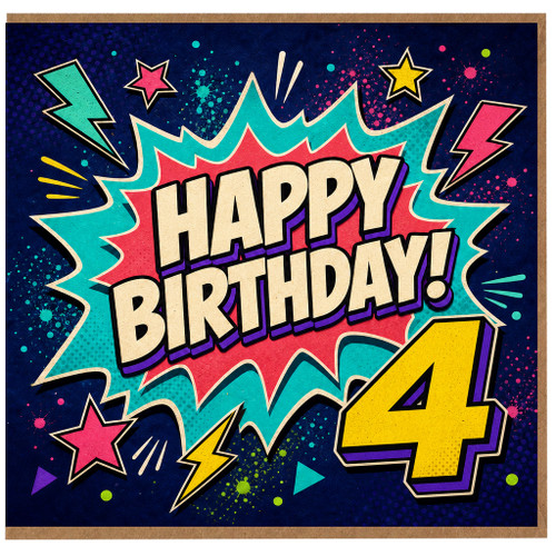 4th Birthday Card, Happy Birthday Comic Style Card