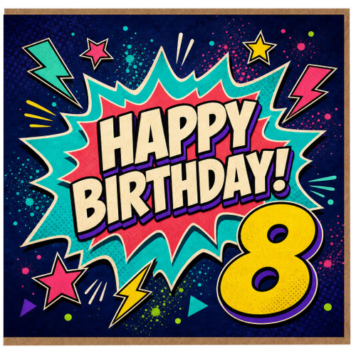 8th Birthday Card, Happy Birthday Comic Style Card
