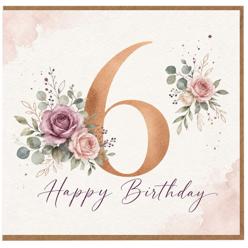 6th Birthday Card, Floral Happy Birthday Card