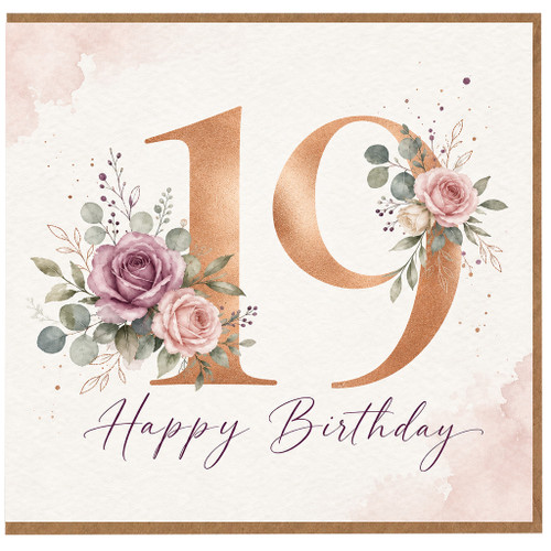 19th Birthday Card, Floral Happy Birthday Card for Her