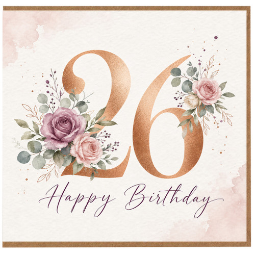 26th Birthday Card, Floral Happy Birthday Card