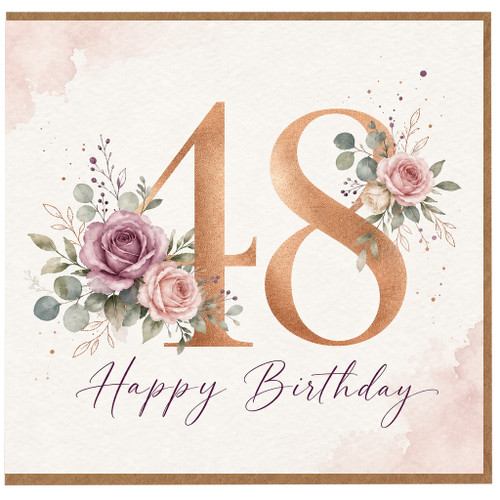 48th Birthday Card, Floral Happy Birthday Card for Her
