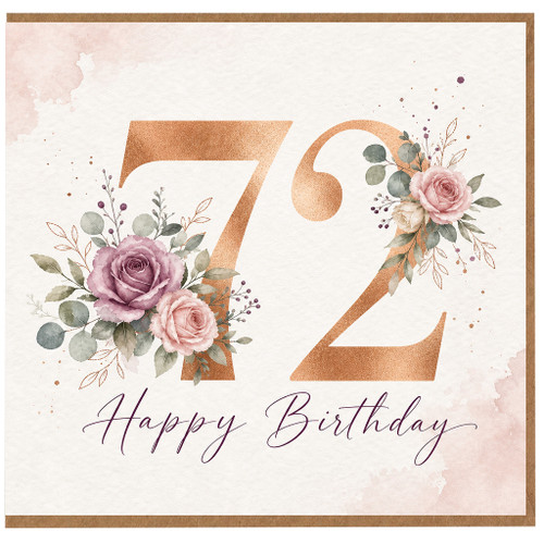 72nd Birthday Card, Floral Happy Birthday Card for Her